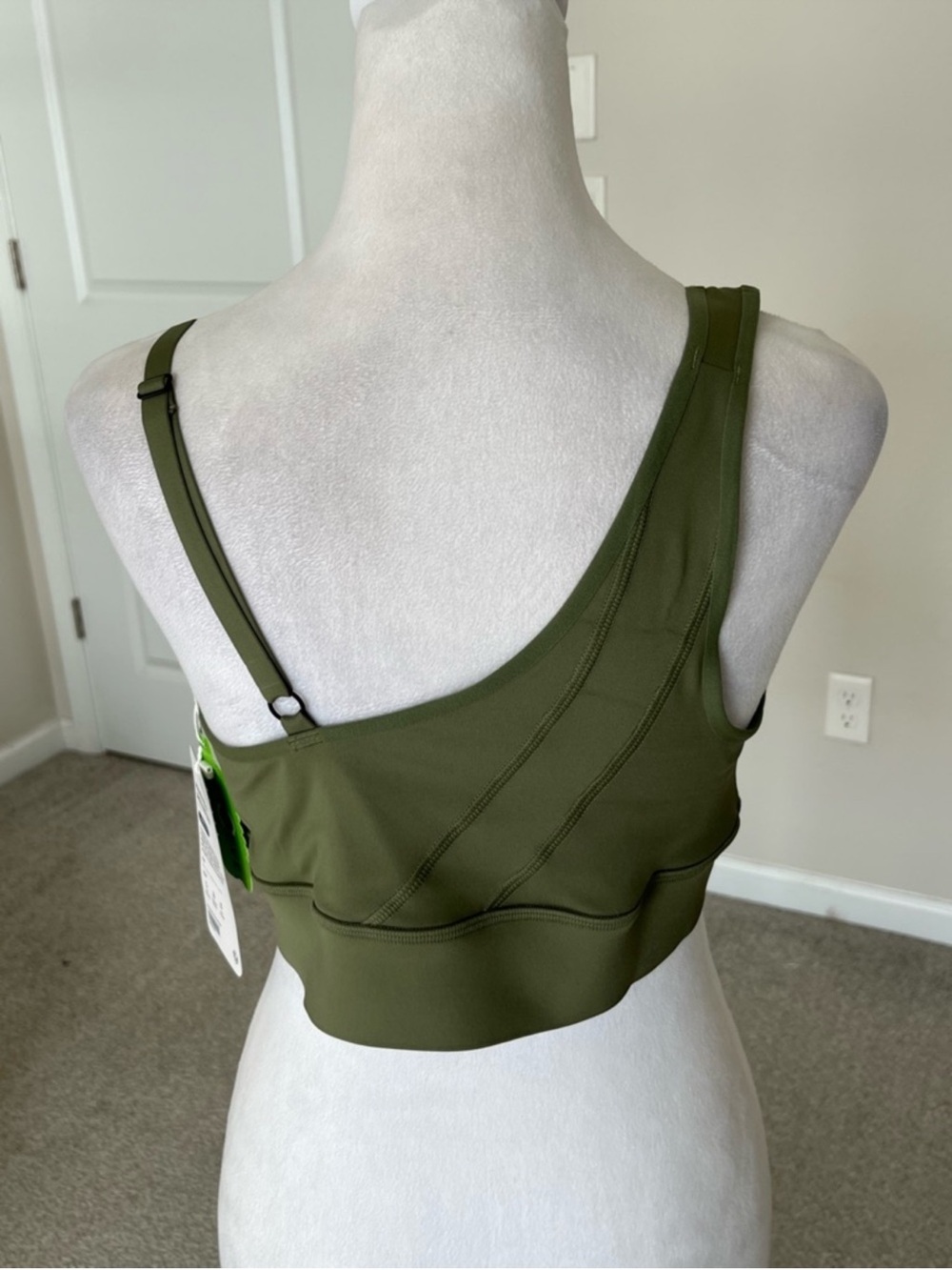 Olive Green Asymmetric Sports Bra